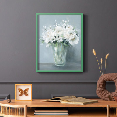 «All White Blooms», reproduction encadrée - bois massif