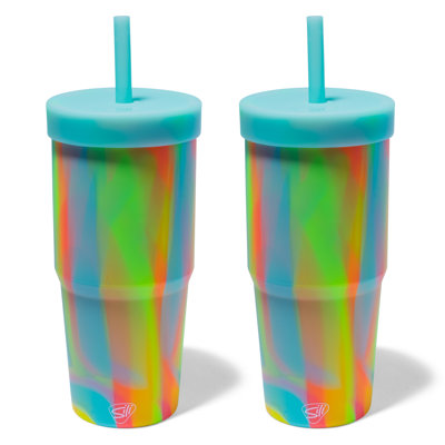 Silipint: Silicone 32oz Straw Tumblers: 2 Pack Sugar Rush - Reusable Unbreakable Cup