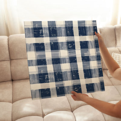 Abstract Blue Plaid Pattern VIII Modern Unframed Art Print