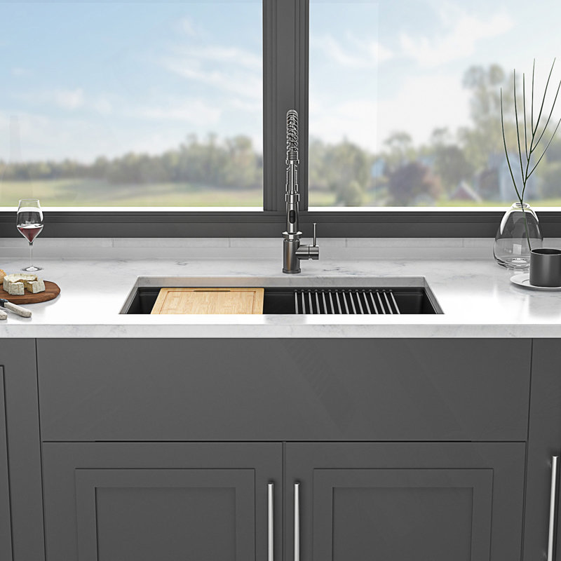 Évier de cuisine en quartz composite avec plan de travail, Noir