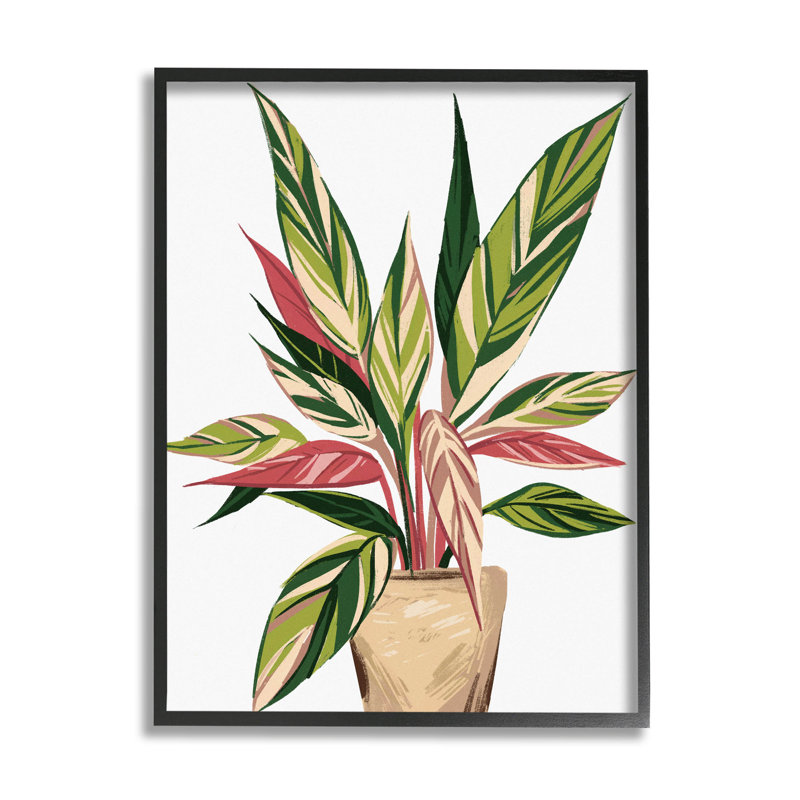 Art moderne de giclée de feuilles de plante moderne en pot par Ziwei Li, Giclée encadrée noir minuit