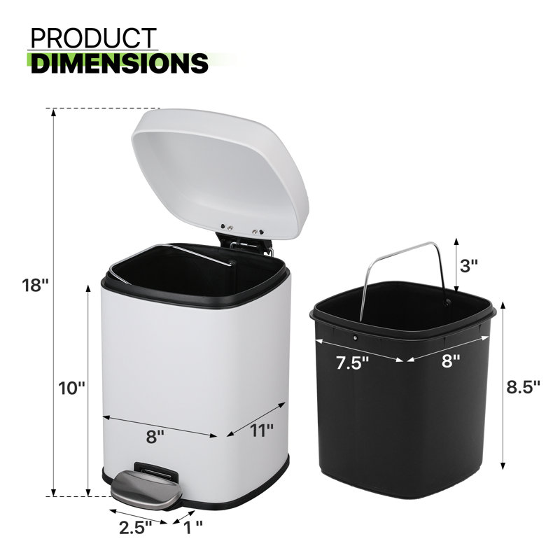 White Galvanized 1.6 Gallon Step Trash Can with Pedal