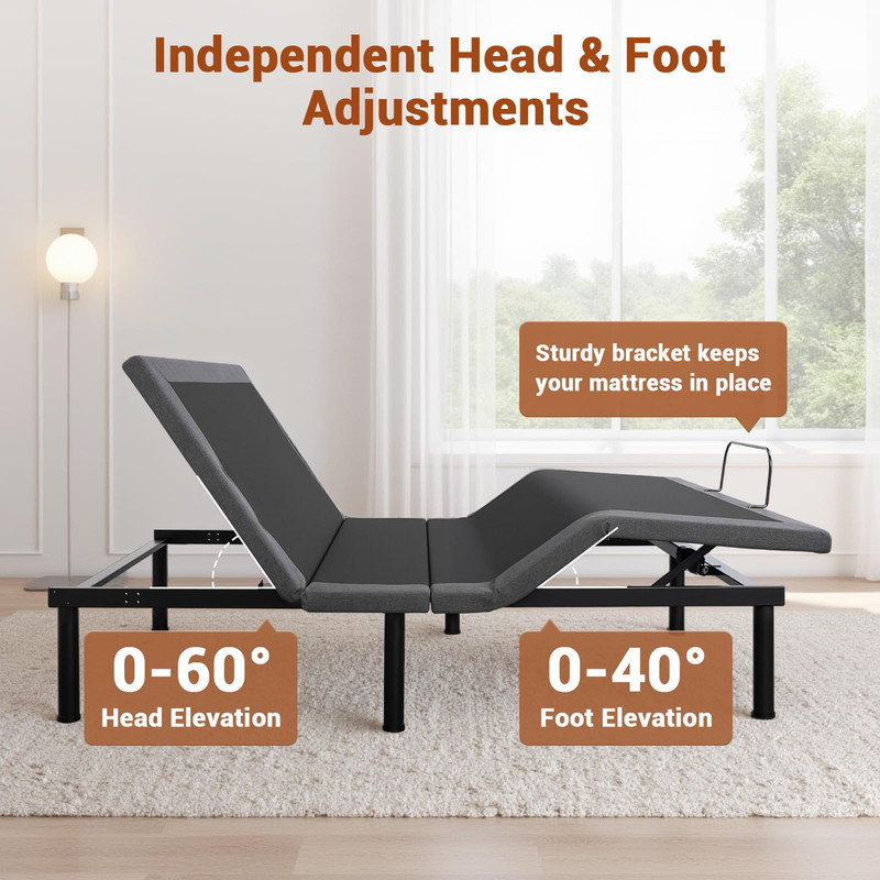 Adjustable Bed Frame, Adjustable Bed Base with Wireless Remote and 1 USB Port, Head & Foot Incline, Electric Bed Frame with 4 Height Options