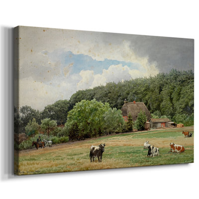 Paysage avec des vaches et une ferme-Hans Gude-Toile tendue avec châssis-c. Fin du 19e siècle