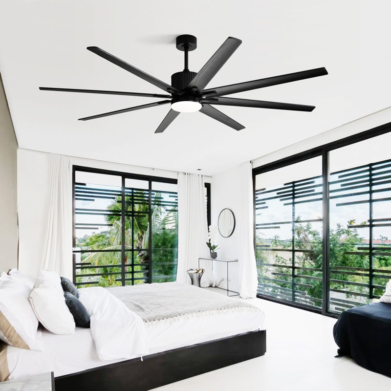 Ventilateur de plafond 76 pouces avec télécommande à intensité variable de 18 W à DEL 8 pales en bois massif noir pour le salon