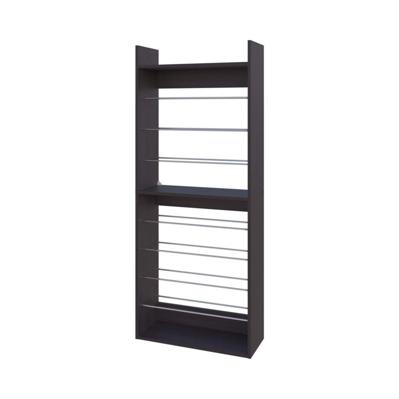 Wengue Tall Open Shoe Rack With Metal Rails And Multi-Tier Shelves