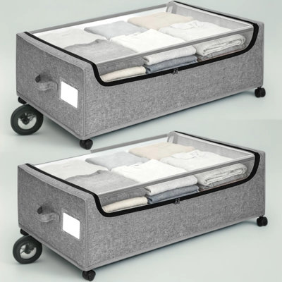 Contenants de rangement sous le lit avec roulettes et couvercles transparents, paquet de 2 bacs de rangement roulants extra larges, organisateur en métal pour vêtements, chaussures, jouets et articles saisonniers