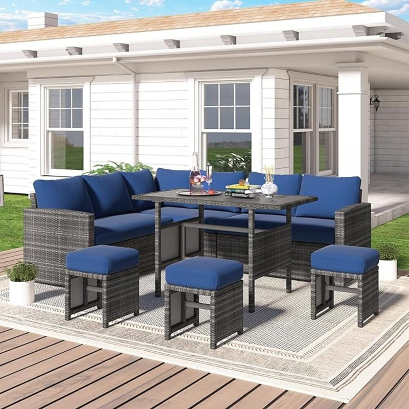 Ensemble de conversation pour canapé modulaire 7 pièces avec housse 7 pièces, Gris, Marine