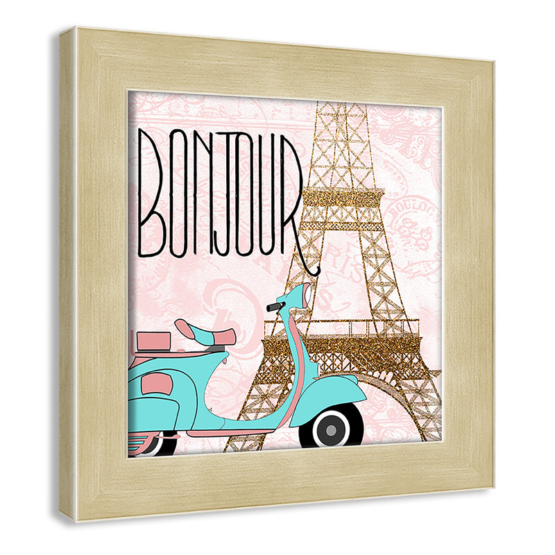 Paris Bonjour Transportation, 10" H x 10" W x 0.63" D, Black Framed