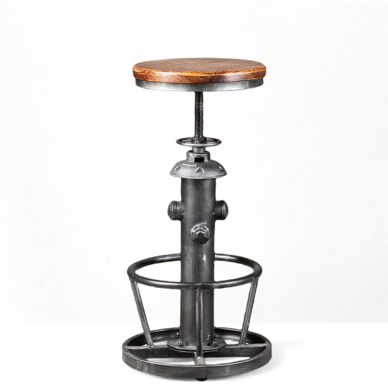 American Antique Steampunk Decor Vintage Industrial Bar Stool Retro Stylish Fire Hydrant Design Adjustable Swivel Cafe Coffee Pub Kitchen Counter Stools Round Bottom ( Wooden Top)