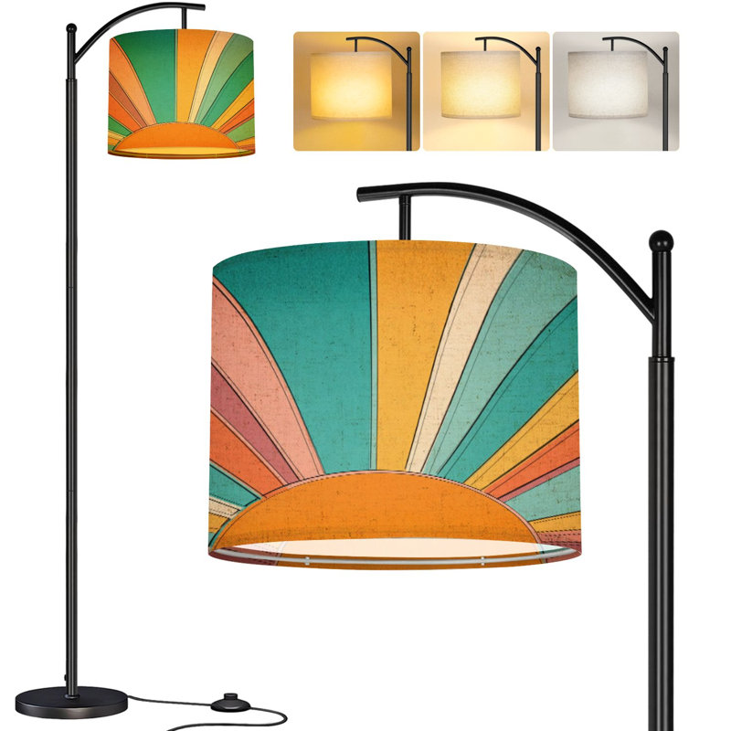  Lampe sur pied à arc Arc-en-ciel, bonté, posivité, coloré, psychédélique, grande lampe sur pied moderne, abat-jour réglable en lin, 3 températures de couleur