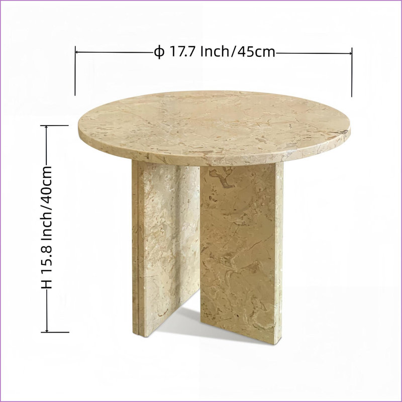 Table basse en marbre naturel doré jaune et beige - Petit design de salon compact avec un caractère unique