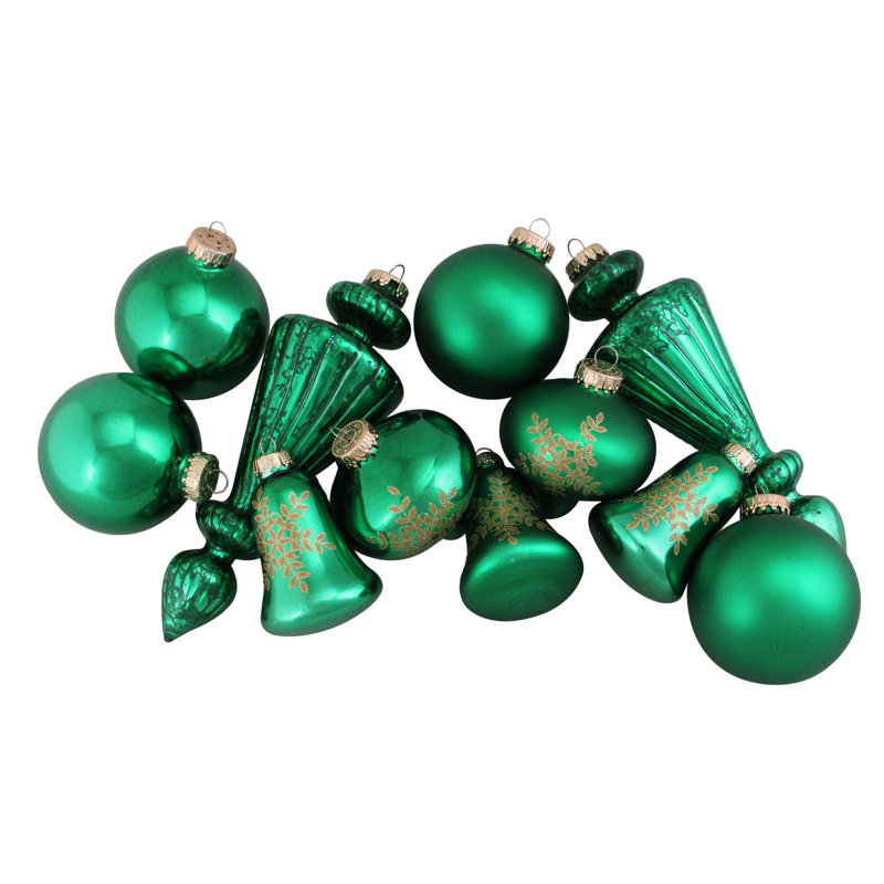 Ensemble de 36 décorations de Noël en verre vertes et dorées de 8 po (200 mm)
