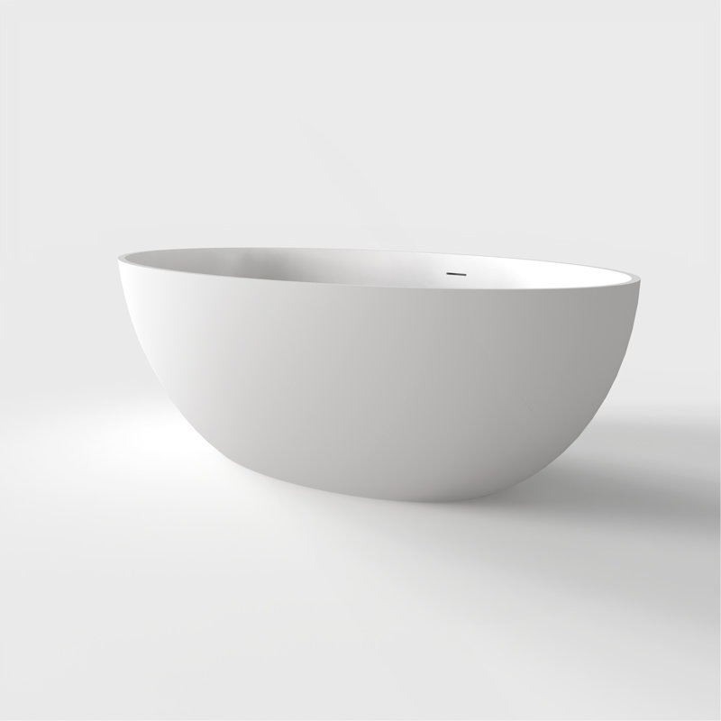 67 Inch Freestanding Solid Surface Soaking Bathtub For Bathroom, Matte White