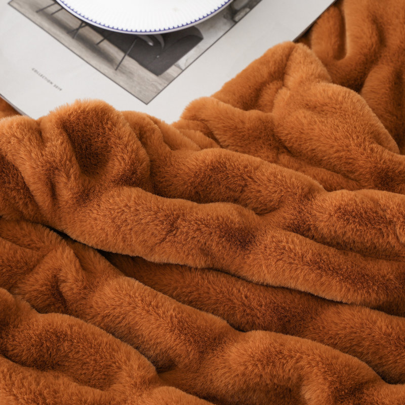 Burnt Orange Faux Fur Reversible Throw Blanket 50" x 60"