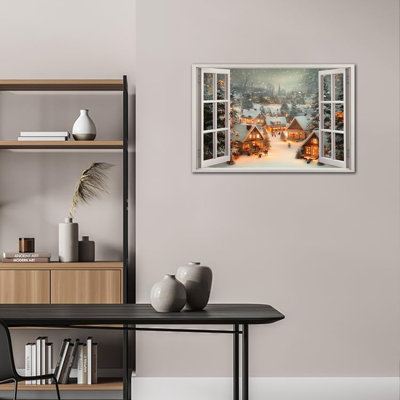 «Winter Winter», art mural encadré «Snowy Village Winter Scene» pour la maison, décoration murale avec cadre en pin Winter Wonderland, 18 po x 24 po