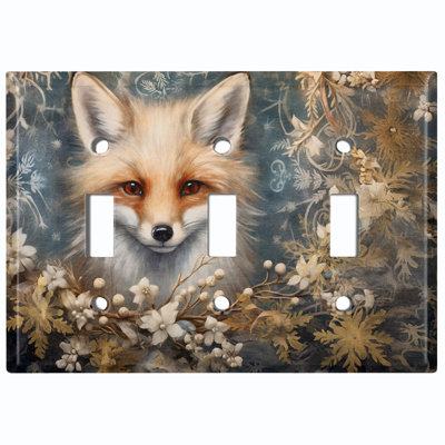 Metal Light Switch Plate Cover; US Standard Size 3 Gang Toggle - Snow Fox Portait