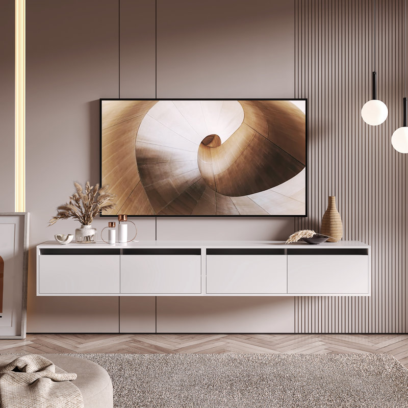 Modular TV Stand for TVs up to 49" Wall-Mounted, White, 30cm H x 200cm L x 33cm W