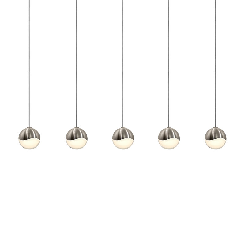 Grapes 5 - Light LED Pendant, 2.5" H x 36.5" W x 2.5" D, Satin Nickel