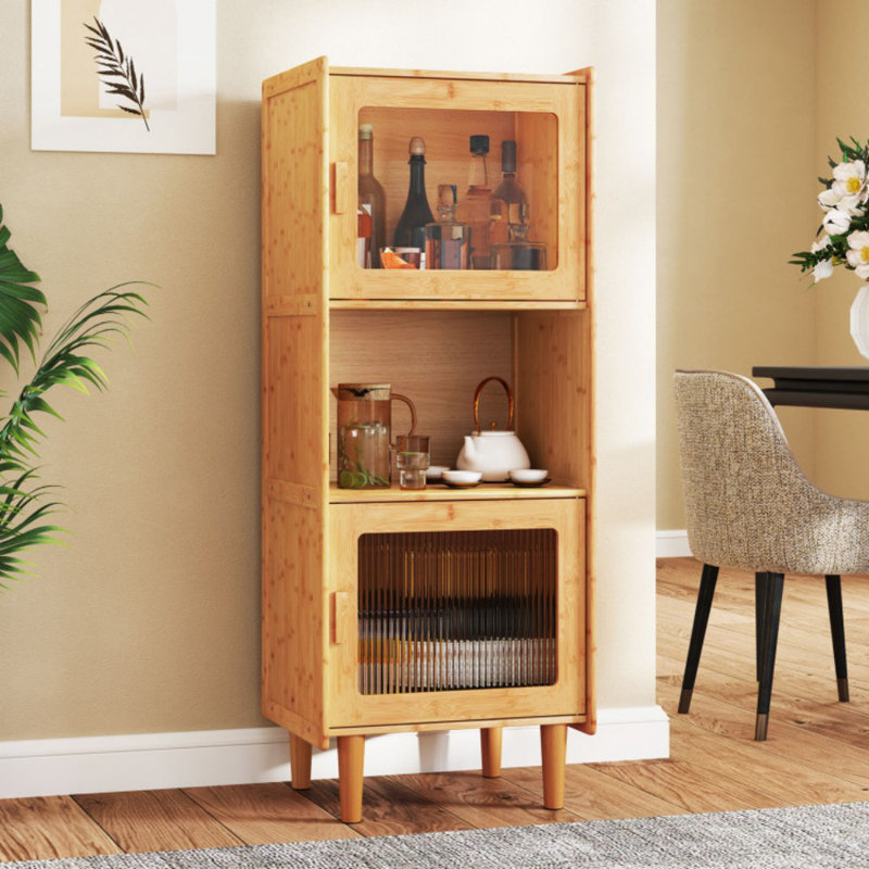 Armoire de rangement à 3 cubes en bambou avec compartiment ouvert et 2 portes en acrylique