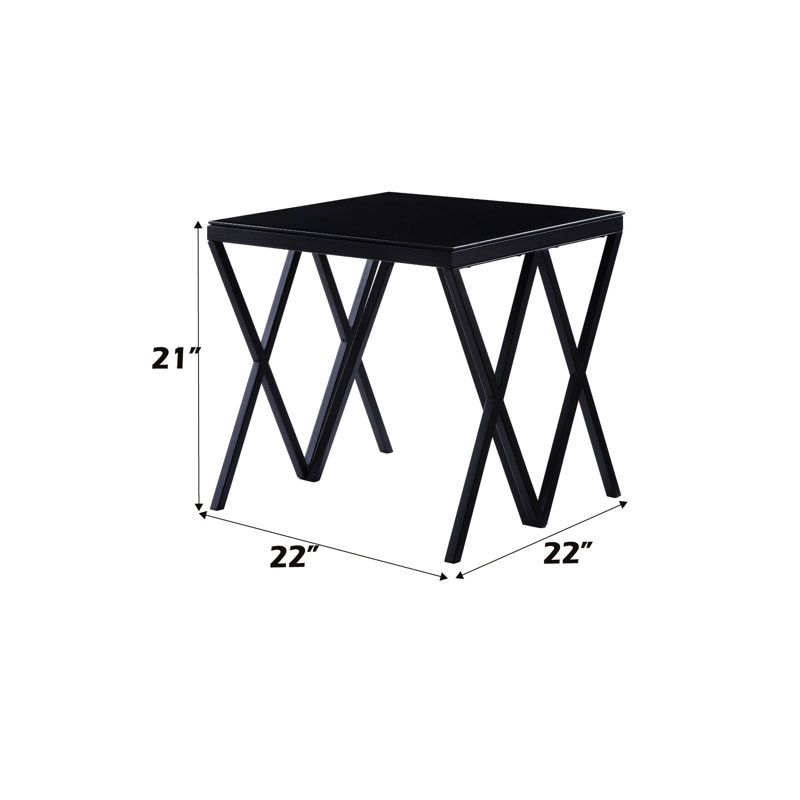 8Mm Thick Glass End Table In Black Finish With A Stable Metal Contemporary Smooth Top And Structure