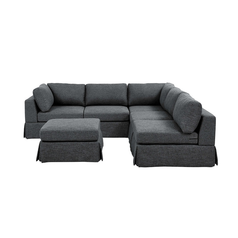 Canapé modulaire 6 pièces rembourré, Polyester gris