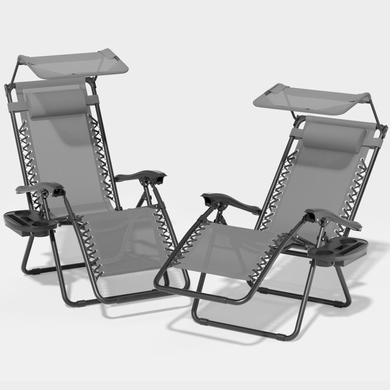 Mobarkar Outdoor Folding Zero Gravity Recliner Lounge Chairs with Adjustable Canopy Shade, Headrest, Grey