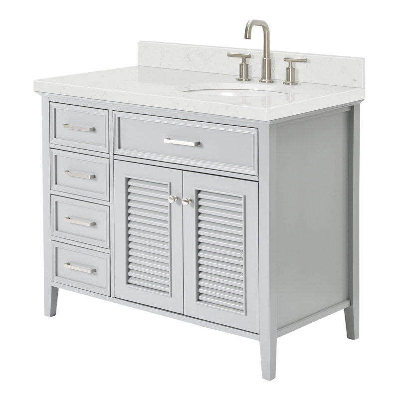 Blazier 42.25'' W Single Vanity, Gray, Oval, Right