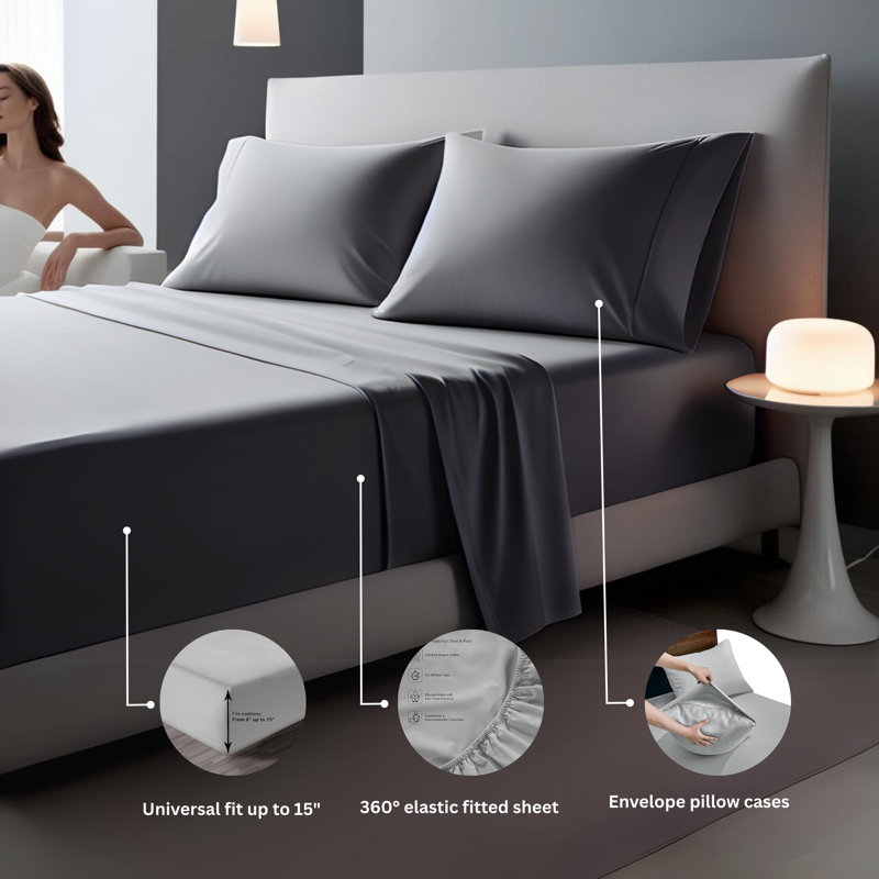 Ensemble de draps 4 pièces Luxury, Ensemble de draps pour très grand lit avec 2 taie, Vert