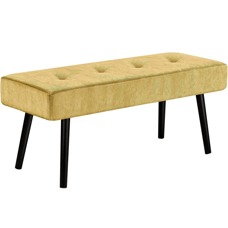 39.4" Corduroy Upholstered Bench, Yellow