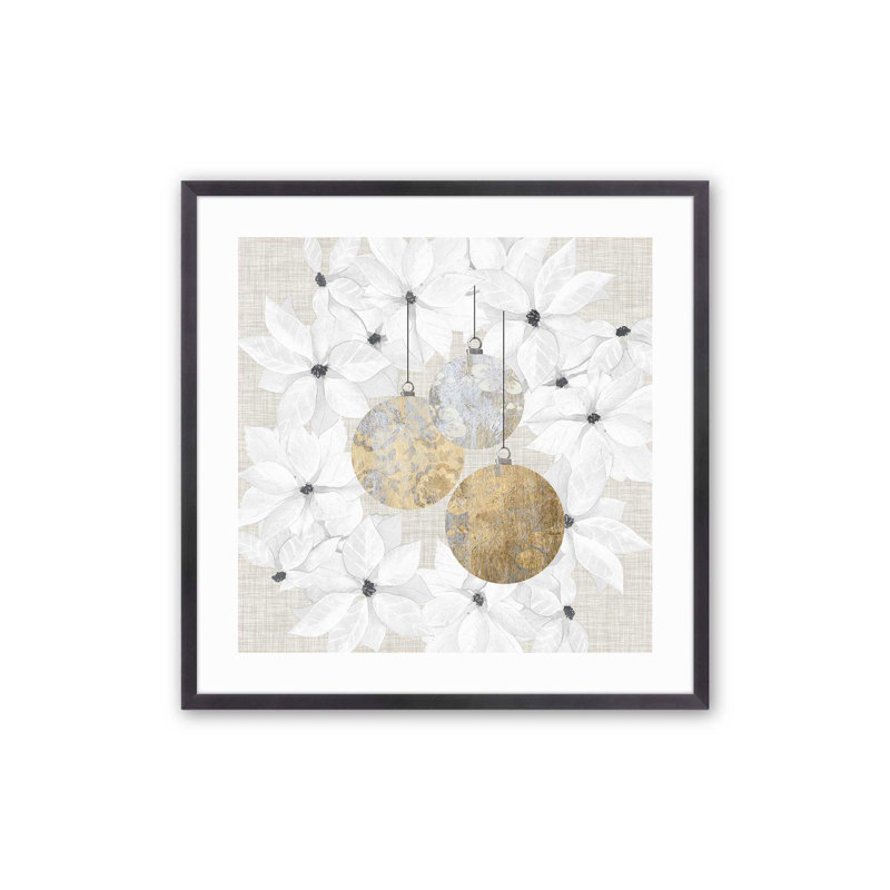 Holiday Ornaments in Bloom I Print, 13.75" H x 13.75" W, Weathered Zinc Single Picture Framed, Solid Wood