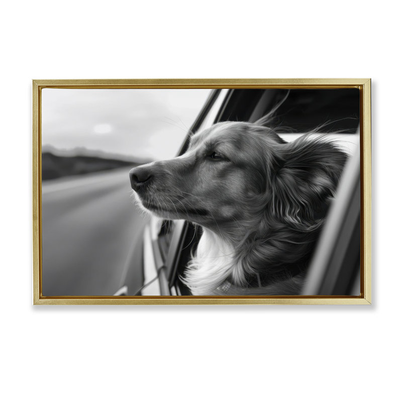 «Dog Out Car Window», art mural sur toile flottante, design par LSR Creative Studio, H 21 po x l 31 po