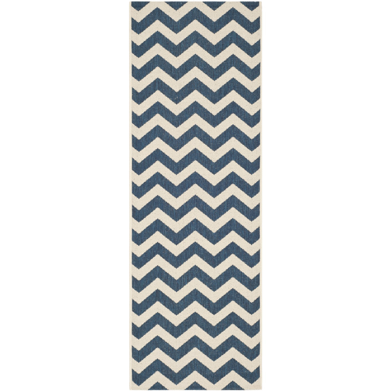 Arneshia Chevron Navy/Beige Indoor / Outdoor Area Indoor/Outdoor Area Rug, Runner 2'3" x 10'