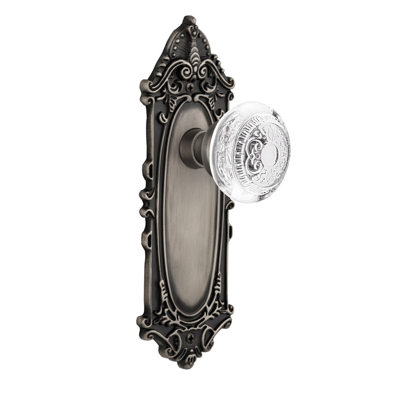 Victorian Plate with Crystal Egg & Dart Knob, 2-3/8”, Antique Pewter
