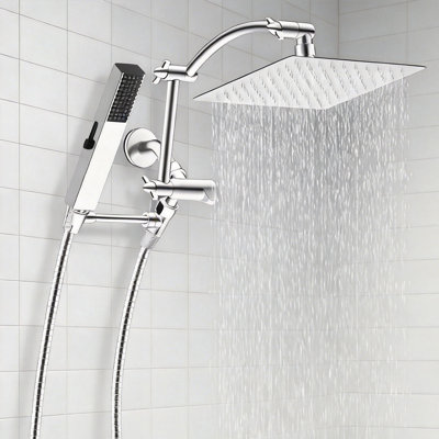 12'' Rainfall Shower Head, Dual Shower Head Combo, Adjustable Extension Arm, 71'' Hose