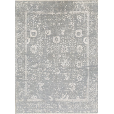 Hand-Knotted High-Quality Blue and Silver Area Rug