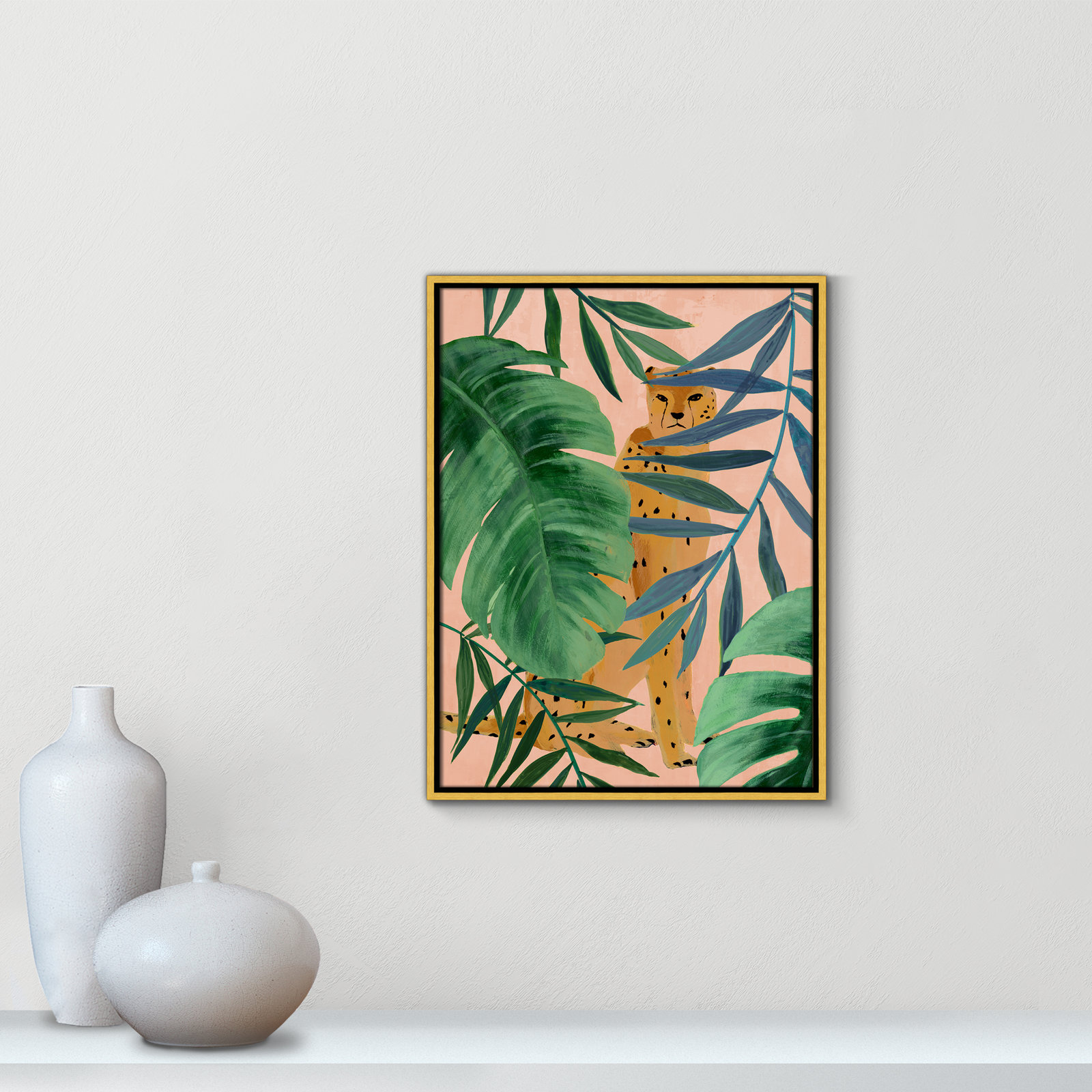 Allie "Silent Jungle" Painting by Isabelle Z, 25.5" H x 19.5" W x 2" D, Gold Framed Canvas