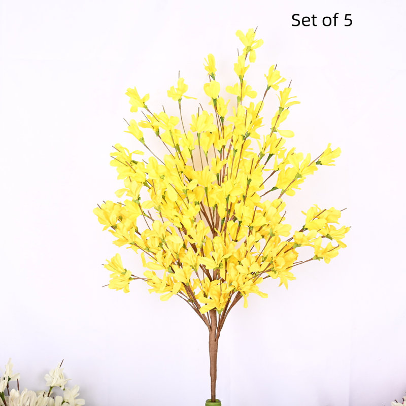 Faux Forsythia Branch, Floral Arrangement, Yellow