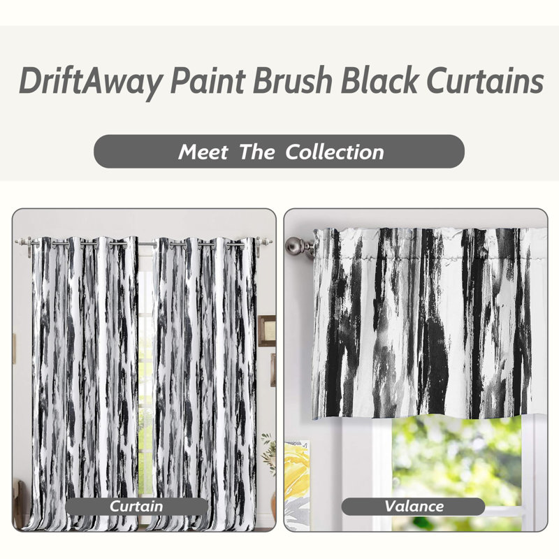 Cassville Abstract Paint Brush Watercolor Lined Thermal Insulated Blackout Window Curtain Valance Rod Pocket  Ink Stripe Pattern 2 Layers