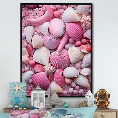 Coquillage rose sur la plage sur toile