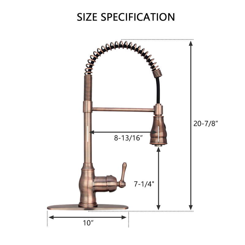 Robinet de cuisine à pré-rinçage avec douchette rétractable et poignée simple, Cuivre antique