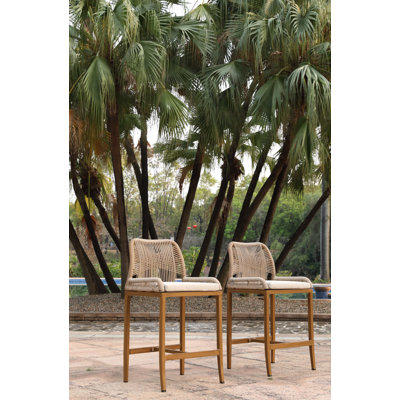 Tabourets de bar à hauteur de comptoir 2 pièces Tabourets de bar modernes en osier et aluminium avec coussin pour patio Balcon Piscine