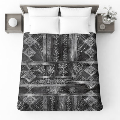 Couvre-lit matelassé noir et blanc à motif botanique toutes tailles