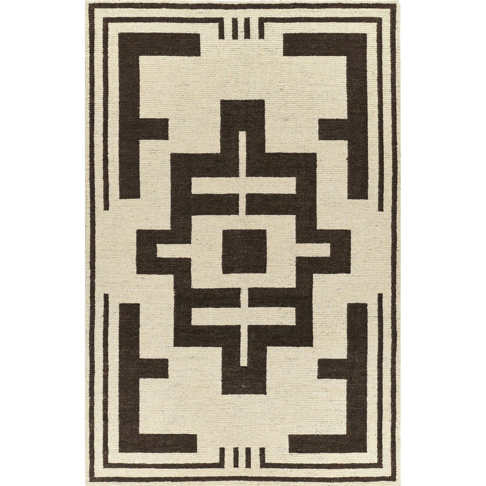 Theresa Geometric Hand Woven Wool Brown Area Rug 5' X 8', 5' X 8'