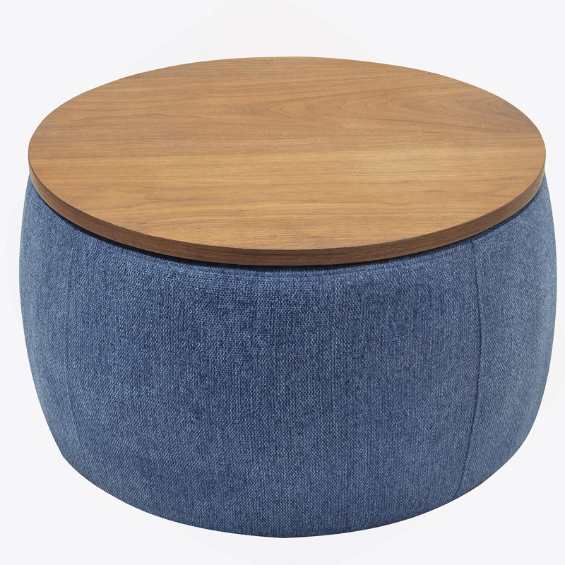 Repose-pieds rond avec rangement, fonction 2 en 1, table de bout et repose-pieds, Marine