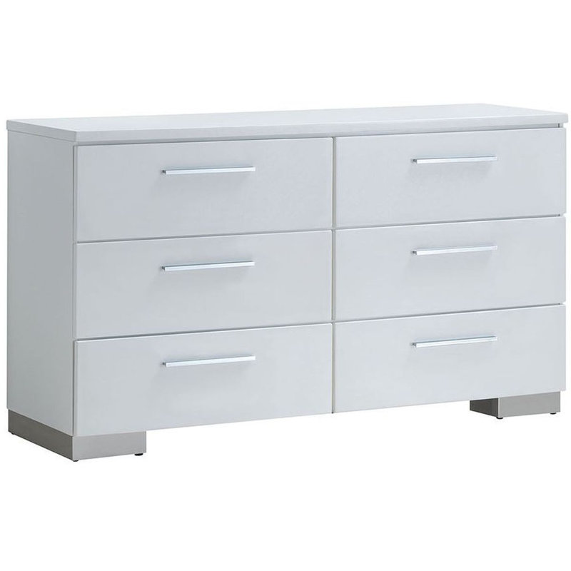 Commode double 6 tiroirs Emaje, Blanc lustré