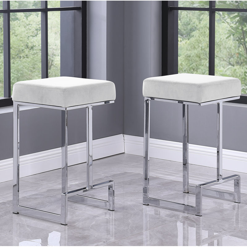 Tabouret de bar et de comptoir John-Henry, Crème, Argent, Tabouret de comptoir (siège d'une hauteur de 25 p