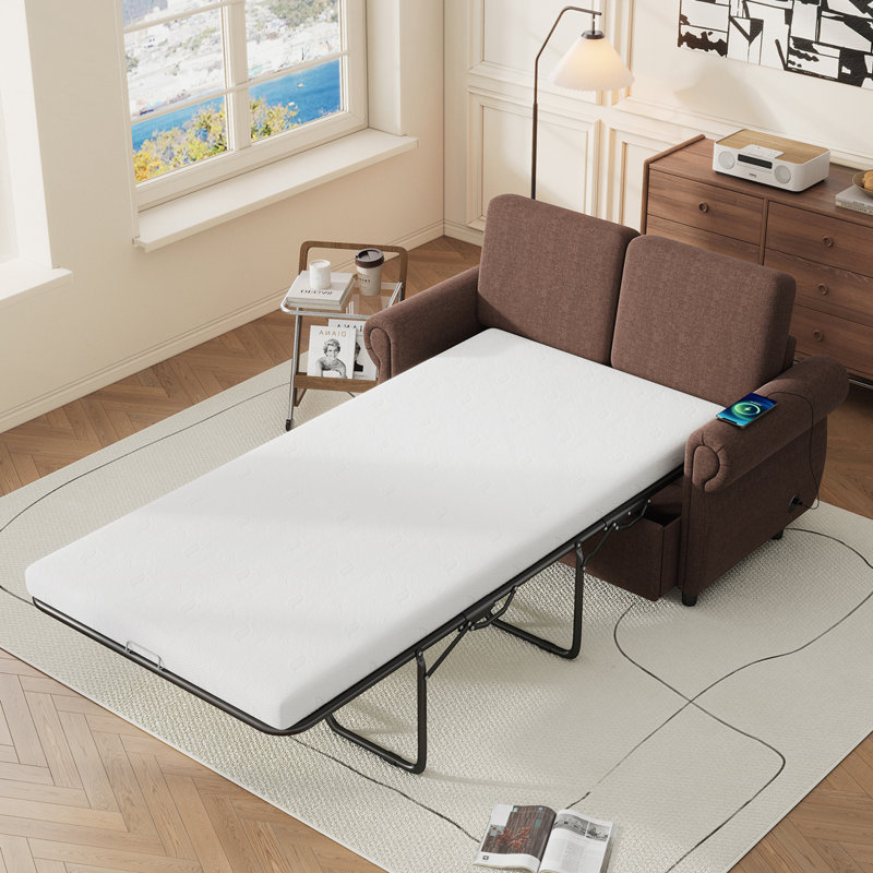 Canapé-lit 57,9 po avec matelas à mémoire de forme simple et deux ports USB, Brun