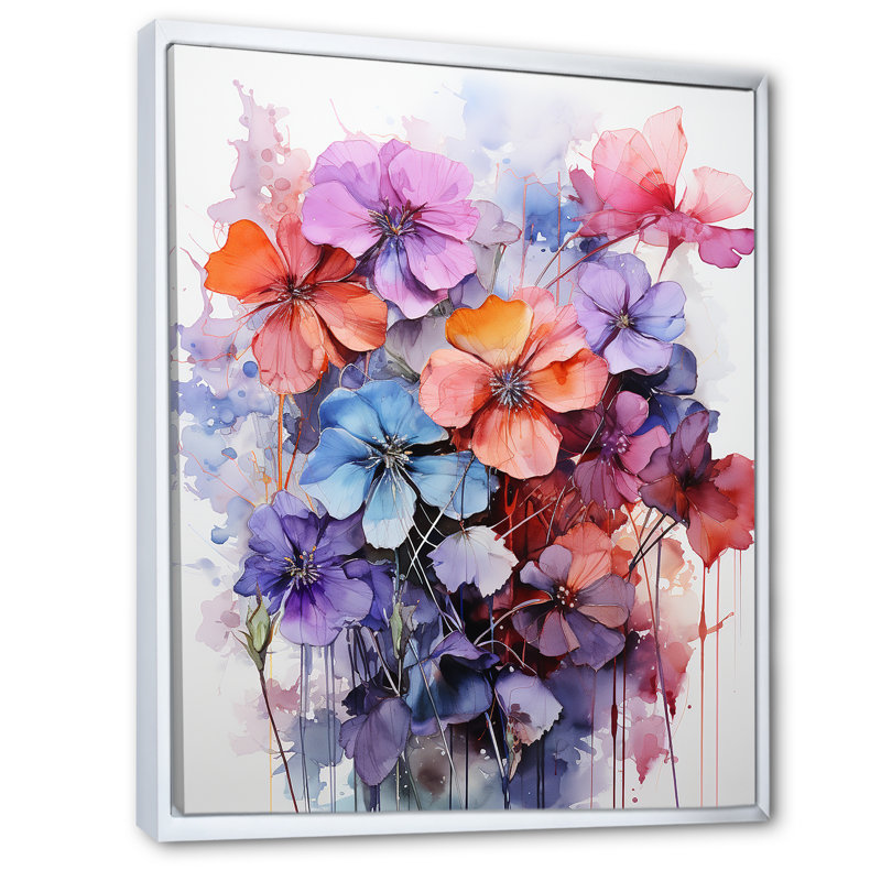 Joyeuse abstraction florale sur toile, H 44 po x l 34 po x P 1,5 po, Cadre flottant blanc