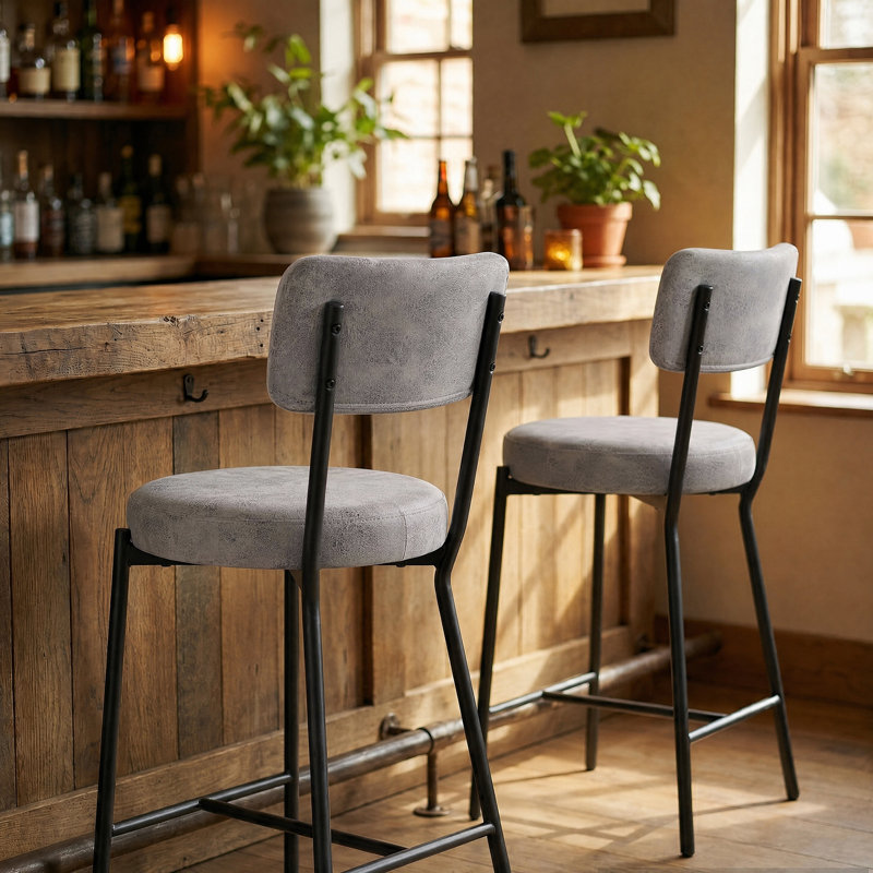 Altamonte 15.75 Wide Counter Stool, Gray PU-like Fabric